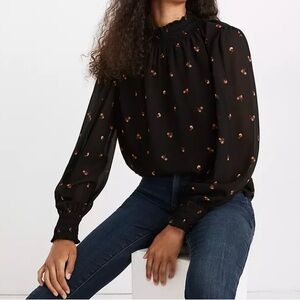 Madewell Women's (Re)sourced Georgette Smocked Mockneck Top in Amie Floral